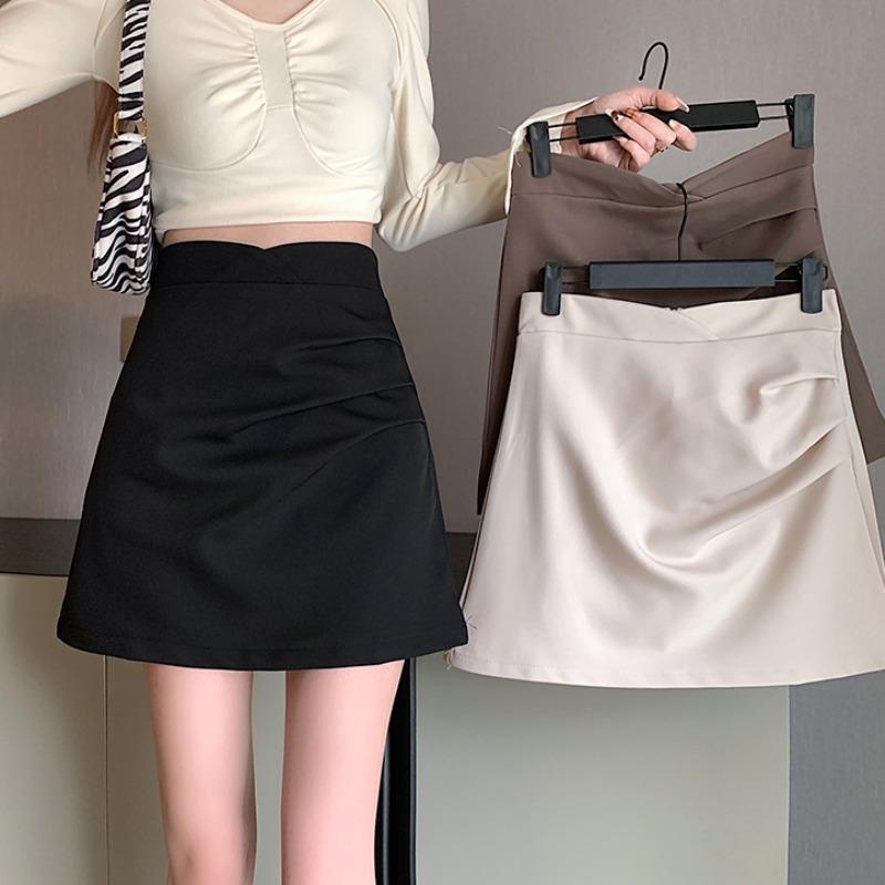 Suit Short Skirt Design Sense Niche 2024 Summer High-end Sense Slimming High Waist A- Line Skirt Pleated Bag Hip Skirt