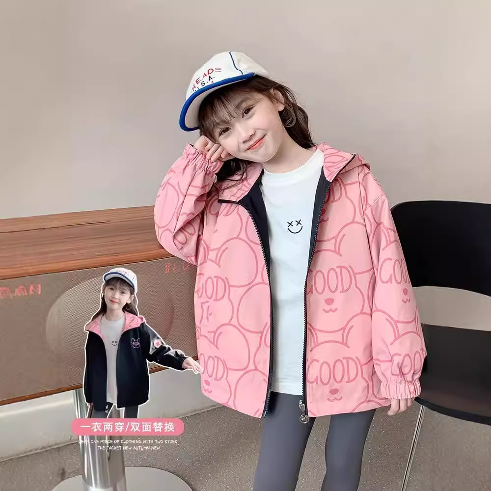 2024 New Girls' Coat Spring and Autumn Children's Clothing Little Girl Spring Two-sided Clothes Children's Spring Clothes Rush Clothes