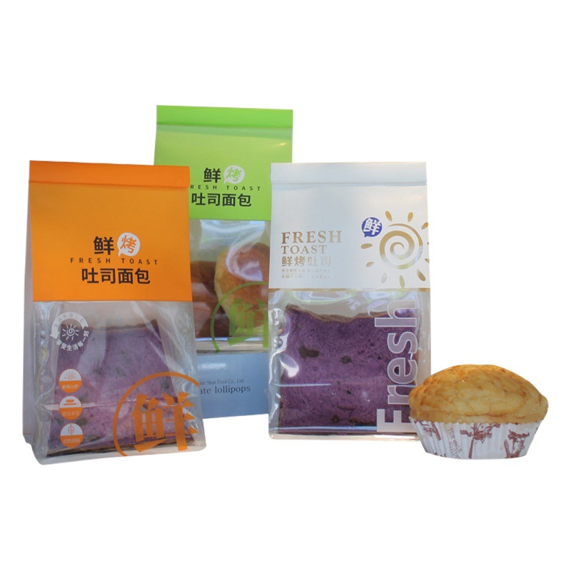 Open window toast bread bag baking food bag transparent Kraft paper eight-side sealing bag iron wire curling self-sealing bag in stock