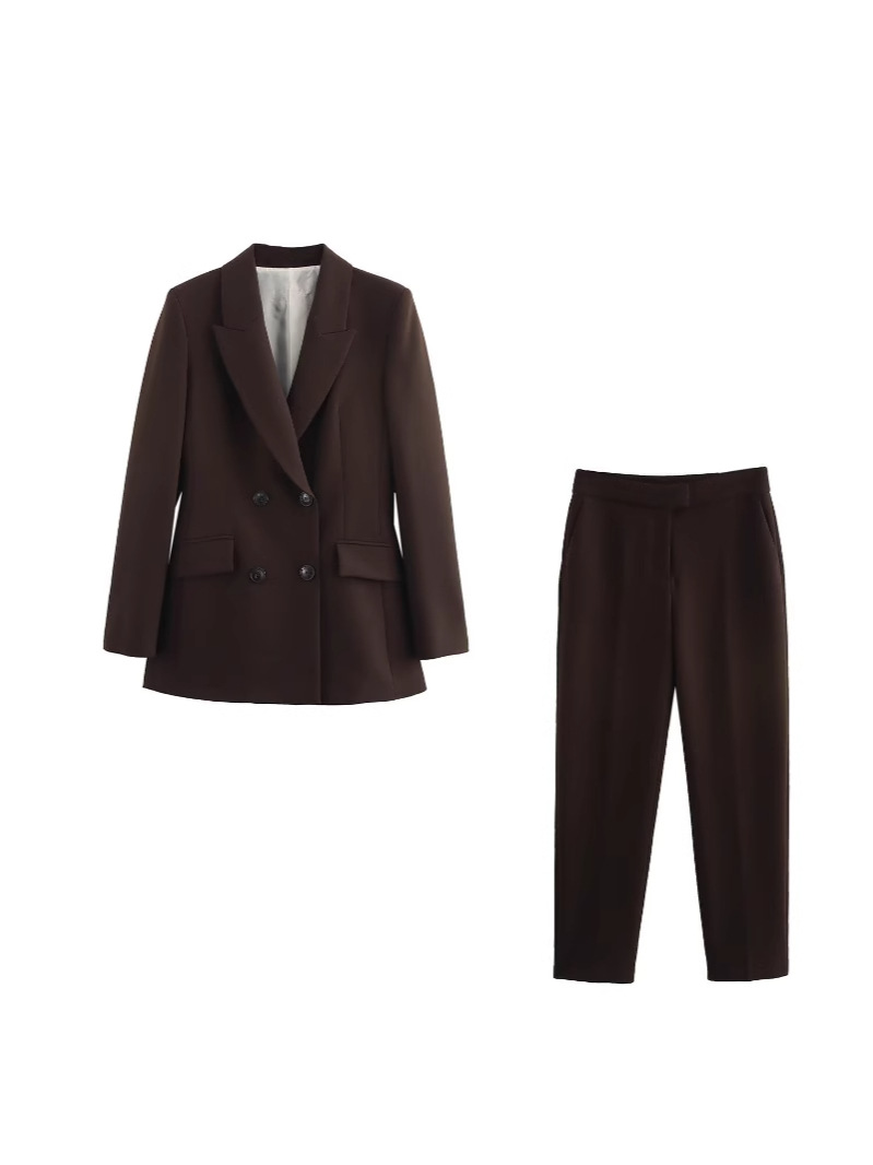 Foreign trade list! Spring and Summer New European and American Style Women's Fashion Double-breasted Suit Jacket High Waist Slim Pants
