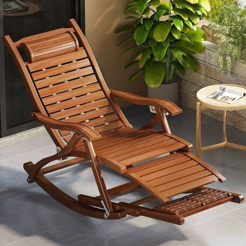 Bamboo Rocking Chair Folding Recliner Home Comfortable Nap Chair Lazy Balcony Leisure Chair for Elderly