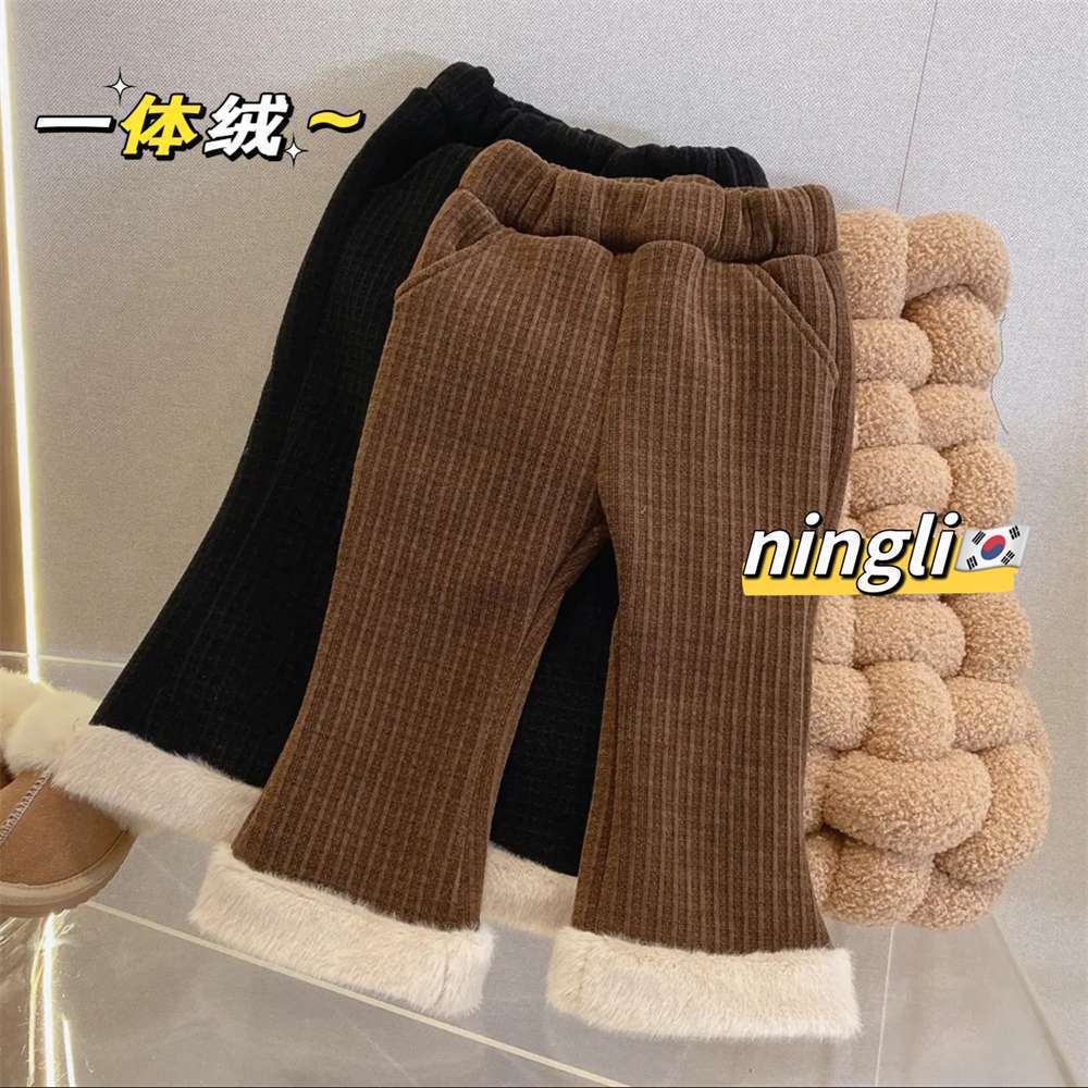 Ningli autumn and winter new Korean children's clothing girls composite Ao grain velvet wide leg pants children's pants velvet pants