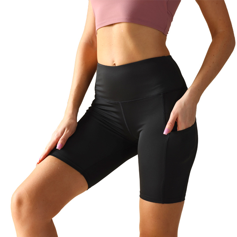 Cross-border summer women's high waist pocket peach hip yoga shorts European and American breathable hip sports pants manufacturers
