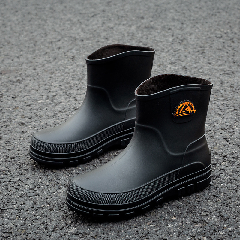 Cross-border short rain boots men's non-slip waterproof fashion rain boots fleece-lined rubber shoes kitchen work water shoes overshoes