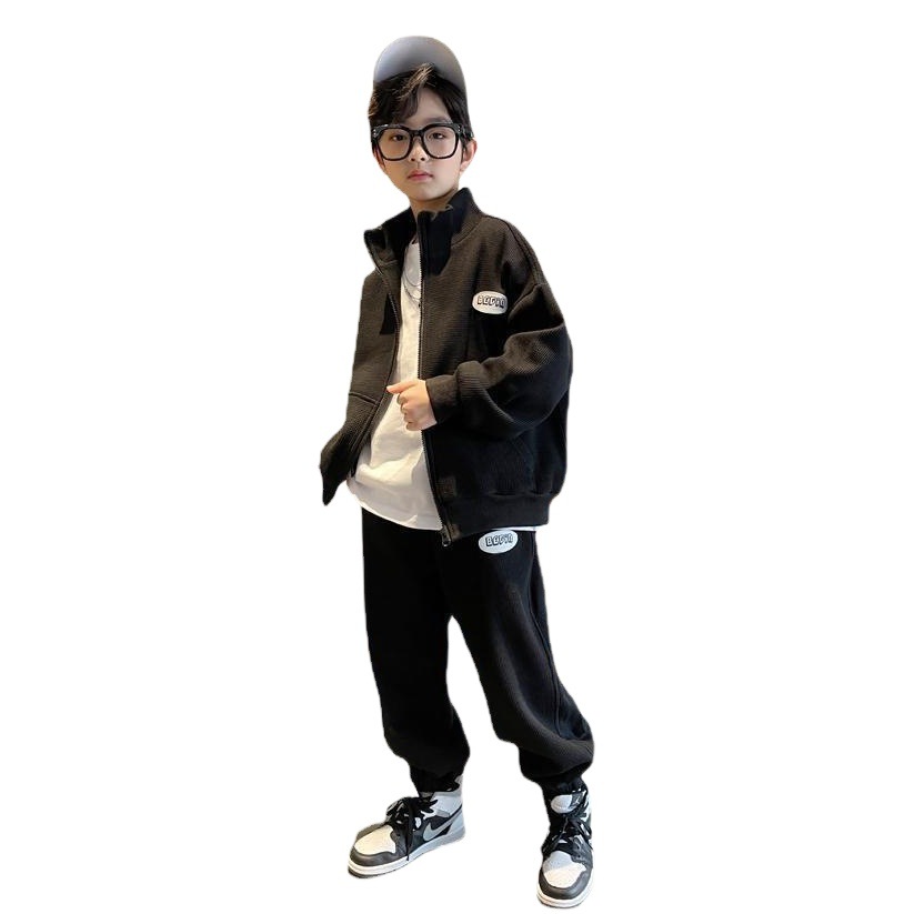 Children's Clothing Spring and Autumn Boys' suit and Autumn Long-sleeved Zipper Jacket Casual Pants Sportswear Western-style Two-piece Set