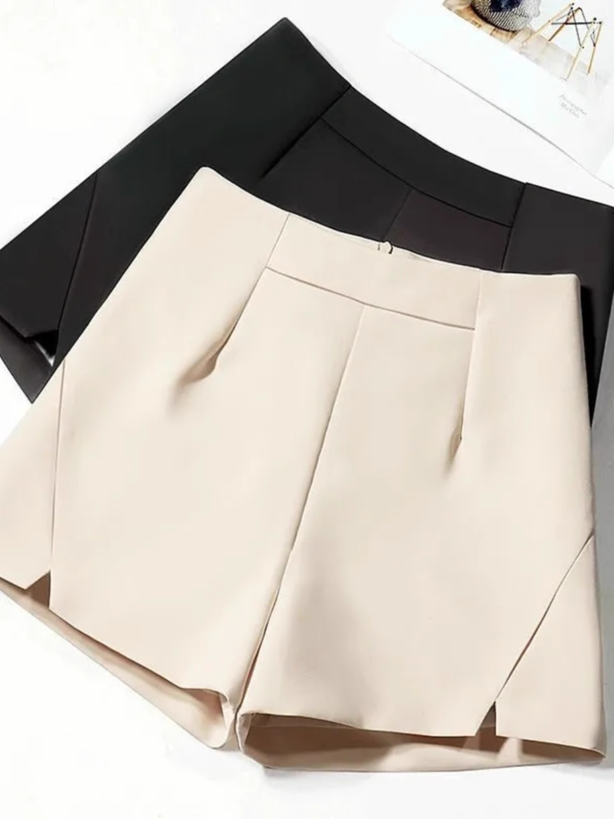 Suit Shorts Women's Summer Casual 2024 New High Waist A- shaped Pants Black Slim Look Fashion All-match Wide Leg Pants