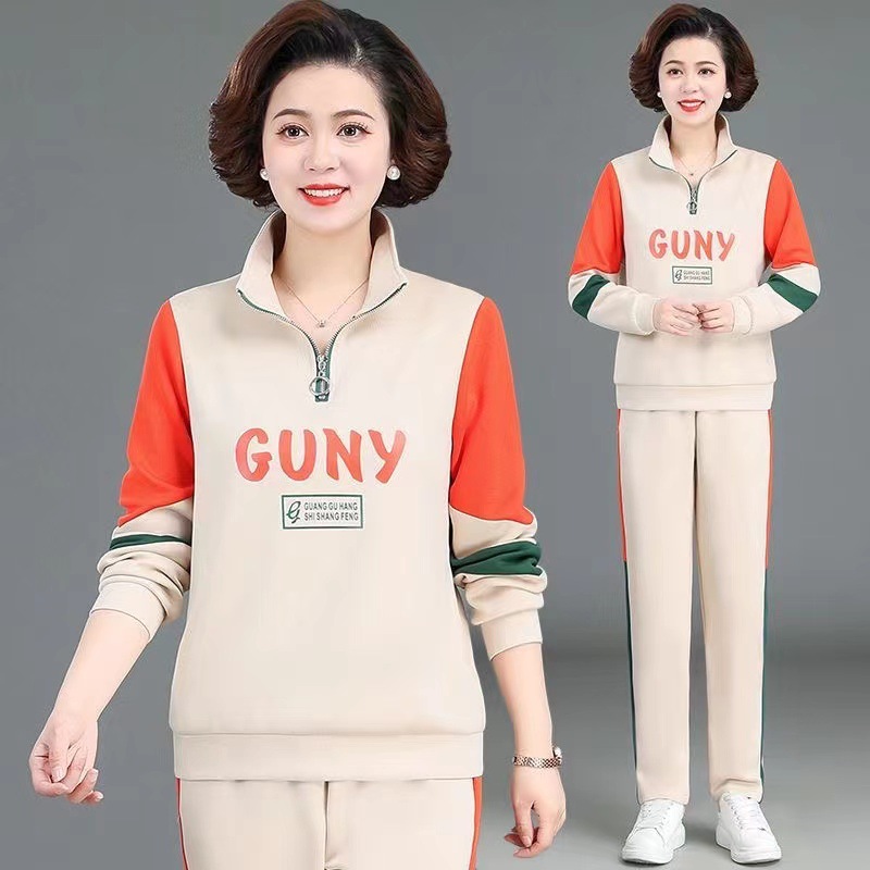 Spring and Autumn fashion Sports plus size suit women's letter printing Western style versatile slimming sweater trousers two-piece suit fashion