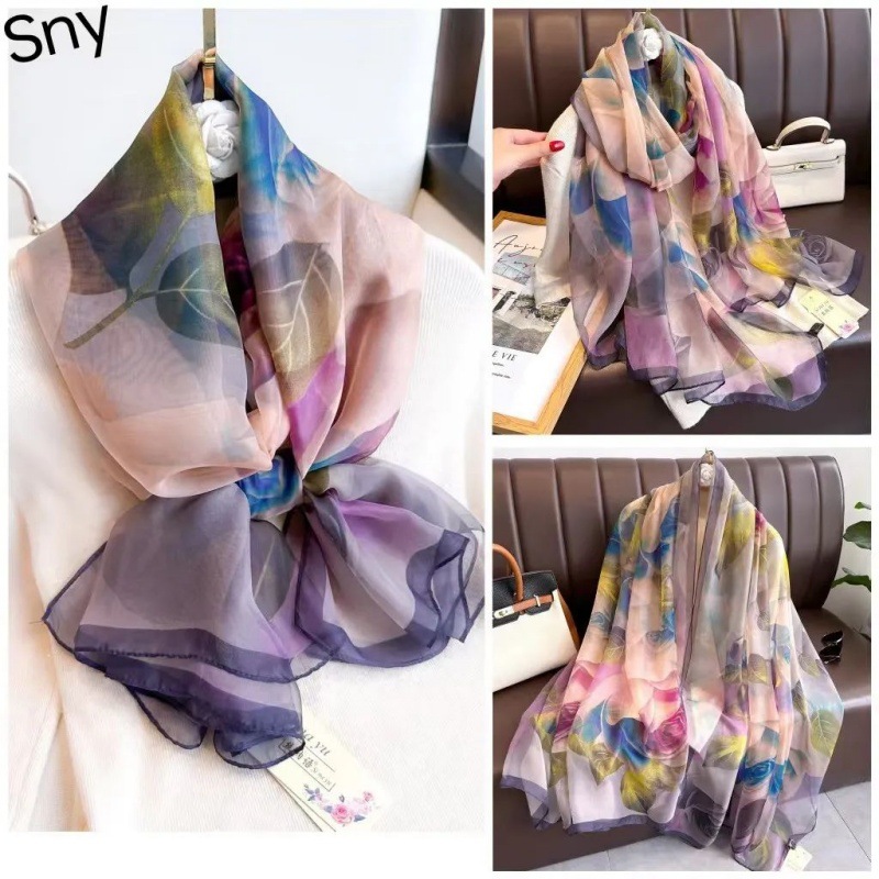 Picture of Spring and Summer New Soft Yarn Sunscreen Shawl Summer Thin Imitation Silk Long Silk Scarf Fashion Printed Flower Scarf
