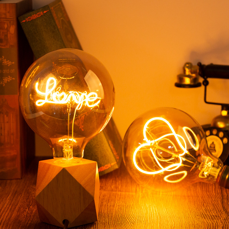 Edison Retro Light Bulb Screw Led Lamp E27 Screw Couple Decorative Lamp Gift Atmosphere Lamp Love Night Light