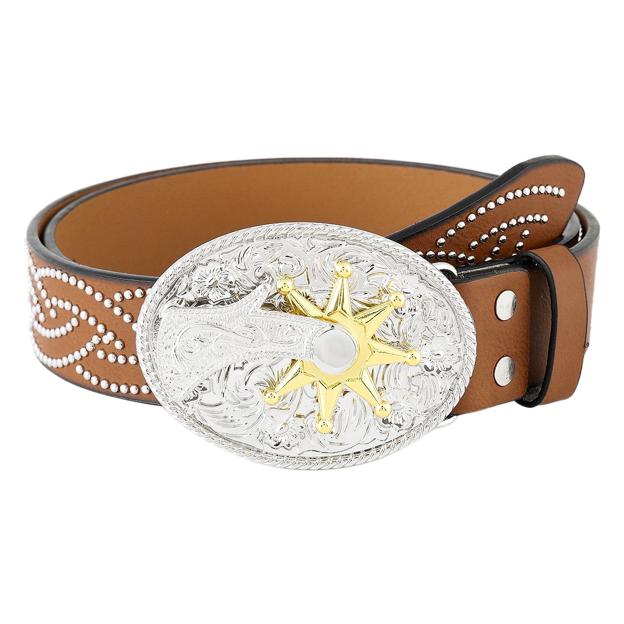 European and American Hot Sale Western Denim Belt Carved Large Slab Trendy Vintage Retro Men's Punk Leather Belt