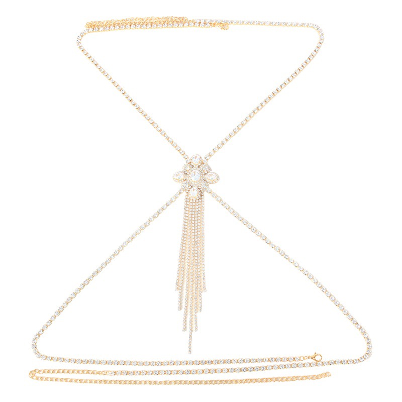 Cross-border new rhinestone chest chain European and American fashion personality exaggerated full diamond tassel body chain accessories body chain