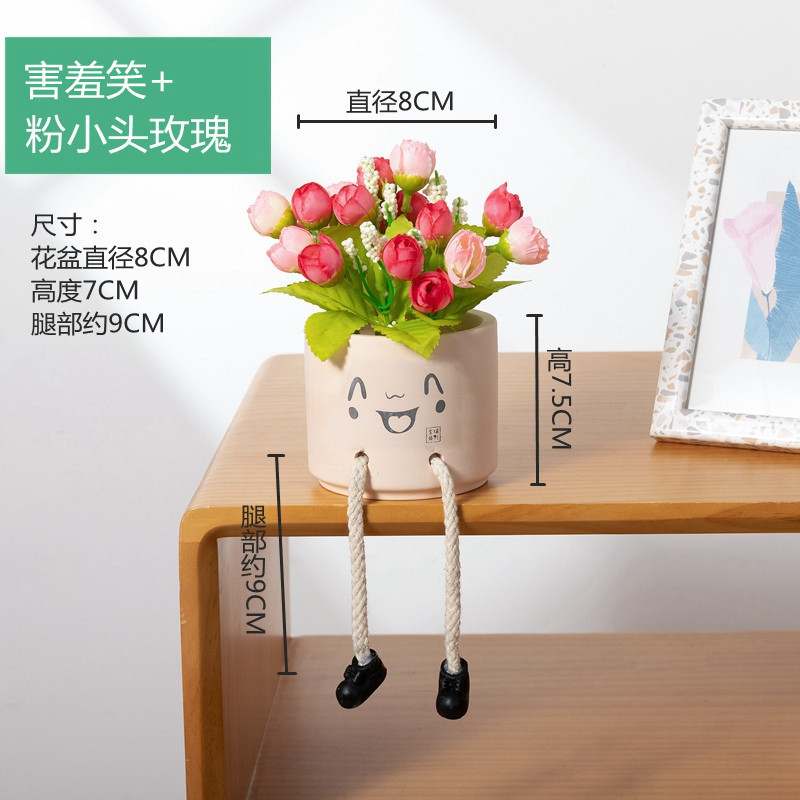 Picture of Creative Expression Hanging Feet Doll Ceramic Flower Pot Artificial Flower Potted Plant Green Plant Indoor Balcony Desktop Decoration Crafts