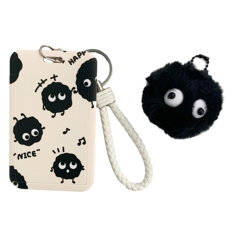 Black Coal Ball Bus Card Protective Cover Student Meal Card Campus Certificate Cute Female Traffic Door Card Cover Key Chain