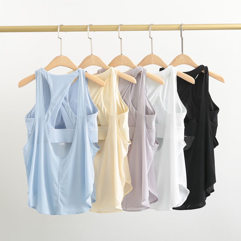 Summer Yoga Clothing Vest Women's Shockproof with Chest Pad Two-in-One Sports Top Loose Running Fitness suit Blouse