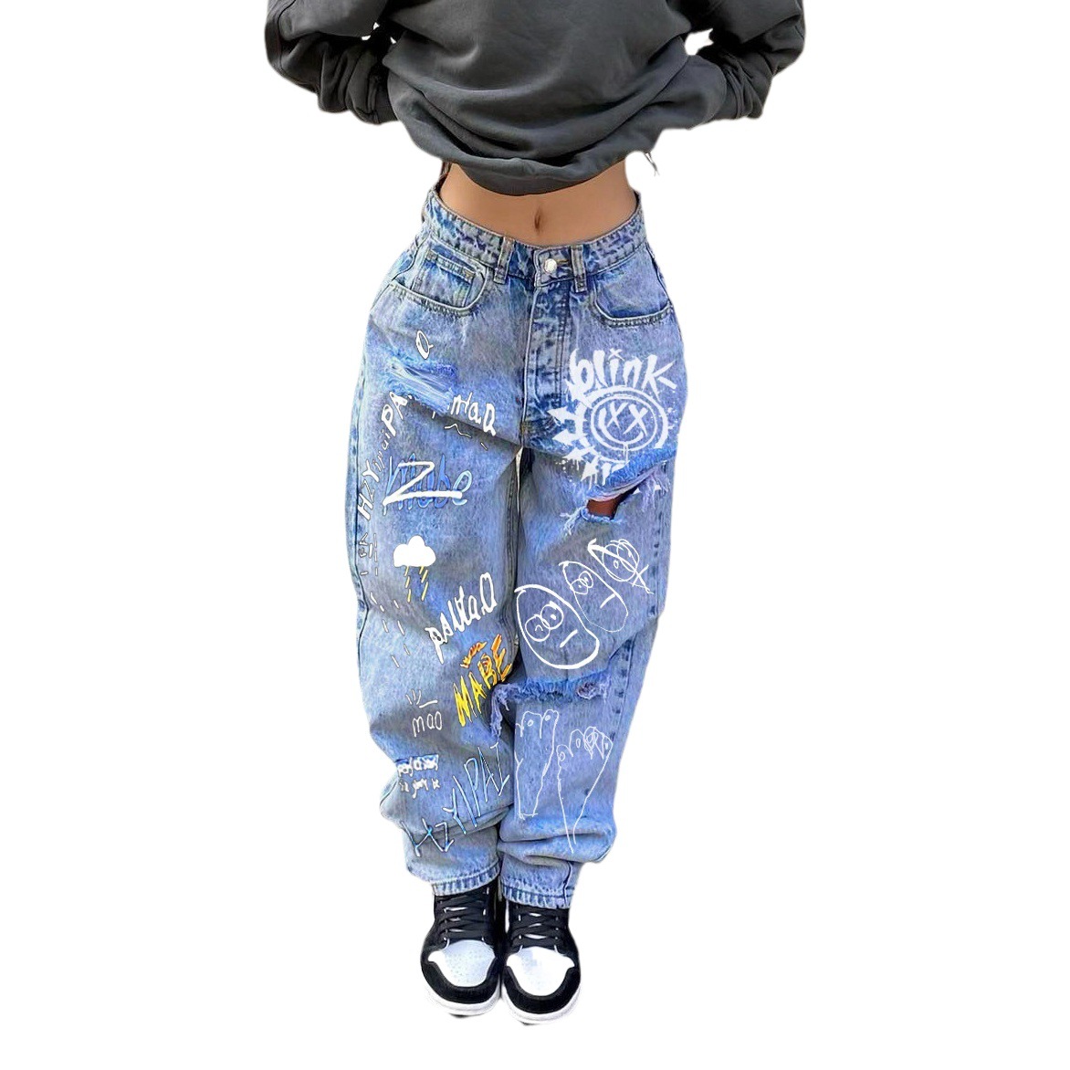 European and American women's autumn and winter New Denim trousers ladies hot girl high waist slimming Pants Long Pants 2633