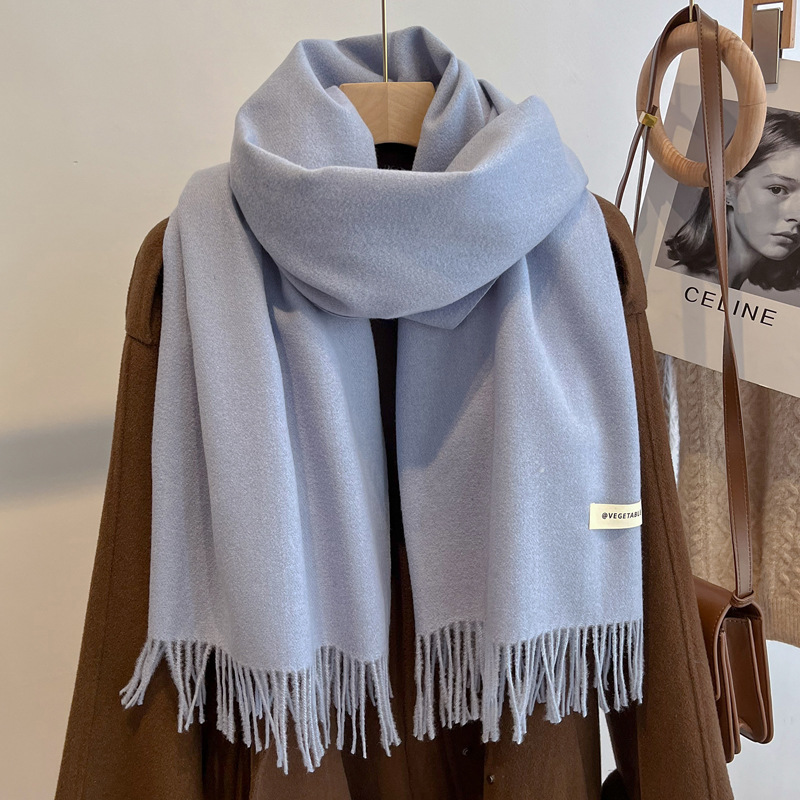 Picture of Blue Imitation Cashmere Scarf for Women 2025 New Winter K-Style Thickeneded Light Blue Scarf Versatile Dual-Use Shawl