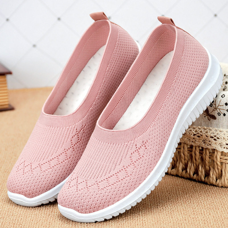 Picture of Women's Shoes 2025 New Style Breathable Fly-Knit Casual Shoes Soft Sole Large Size Cloth Shoes Lightweight Slip-On Mom Shoes