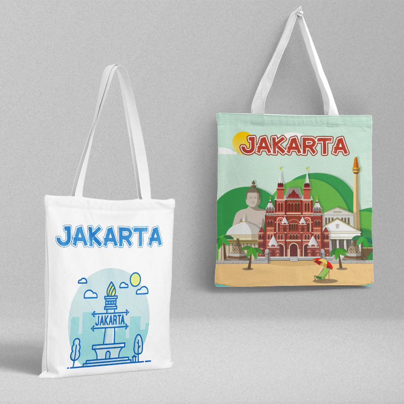 Jakarta Canvas Bag 36x 39cm Indonesia City Travel Commemorative Shoulder Bag Handbag Instagram Style Shopping