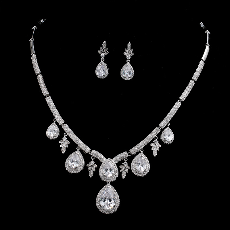 2018 fashion luxury zircon jewelry evening dress accessories Bridal Jewelry earrings necklace two-piece cross-border supply
