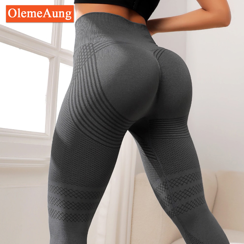 Picture of European and American sexy line hip sports tights women's high waist elastic fitness pants running yoga pants