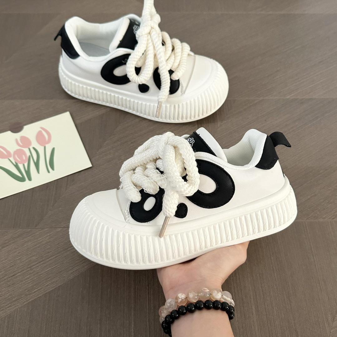 Niche black and white panda big toe sneakers women's autumn new Korean style versatile casual women's shoes thick-soled white shoes for women