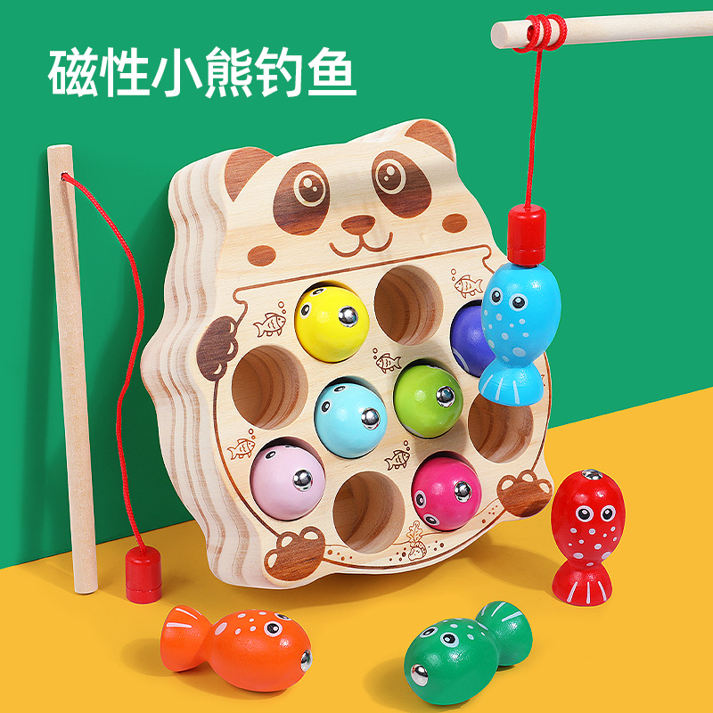 Picture of cpc children's educational toys magnetic kitten fishing games concentration training wooden fishing magnetic toys