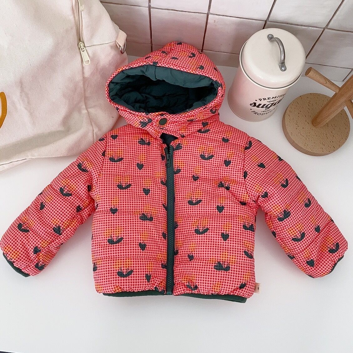 Picture of Children's winter outerwear cotton-padded clothes Korean style children's clothing baby hooded cotton-padded clothes baby winter clothes fleece-lined thickened cotton-padded clothes