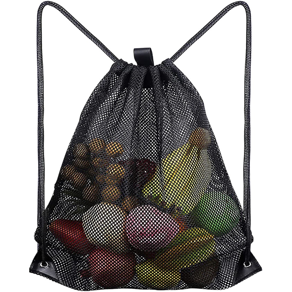 Storage Bundle Black Mesh Bag Bundle Pocket Polyester Beach Storage Bag Mesh Drawstring Fitness Backpack Bag