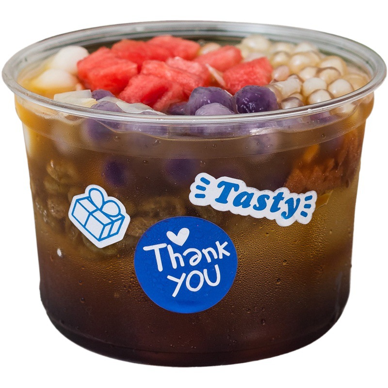 Ice powder packing box special bowl with lid disposable transparent fruit fishing baked fairy grass packaging box take-out commercial wholesale