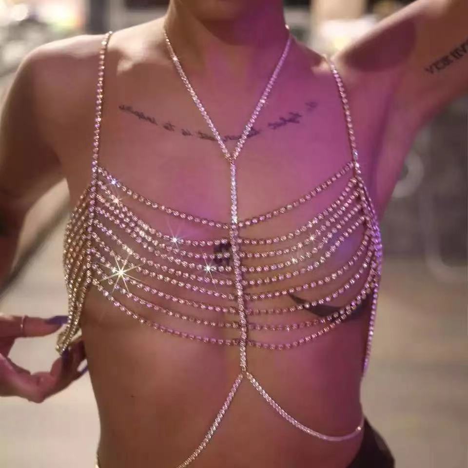 European and American Luxury Sexy Rhinestone Bra chain High Sense Personality Tassel body chain Jewelry body chain