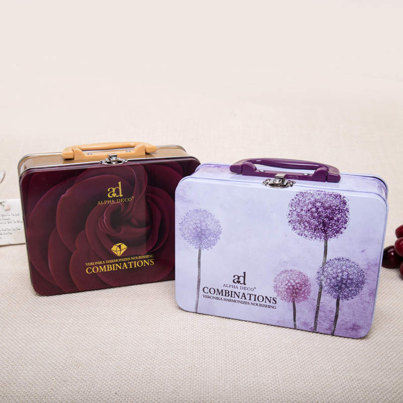 Lunch iron box with lock handle iron can rectangular tinplate toy flip iron box cosmetics suit iron box