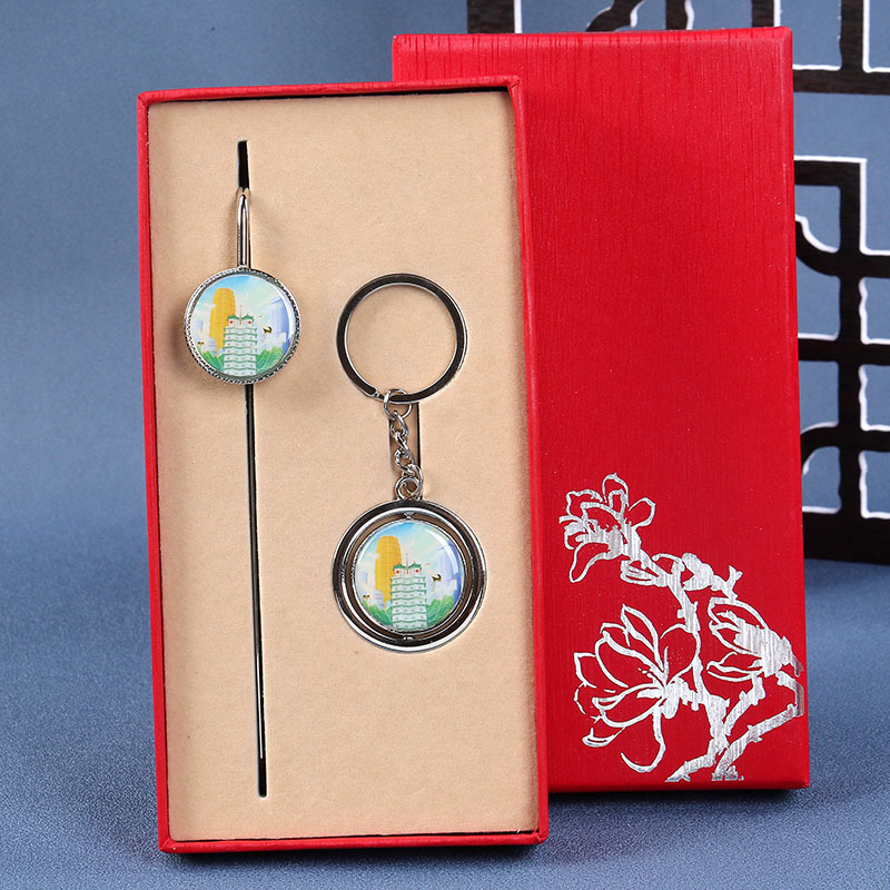 Picture of Beijing Temple of Heaven, Wuhan Yellow Crane Tower, Nanjing, Guangzhou Souvenir Metal Bookmark Keychain Set Custom Cultural and Creative Style