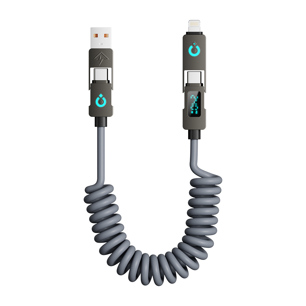 Picture of [Smart Power Off] Demon 240W Four-In-One Digital Display Spring Fast Charging Cable 2m Is Suitable for Apple 16 Huawei