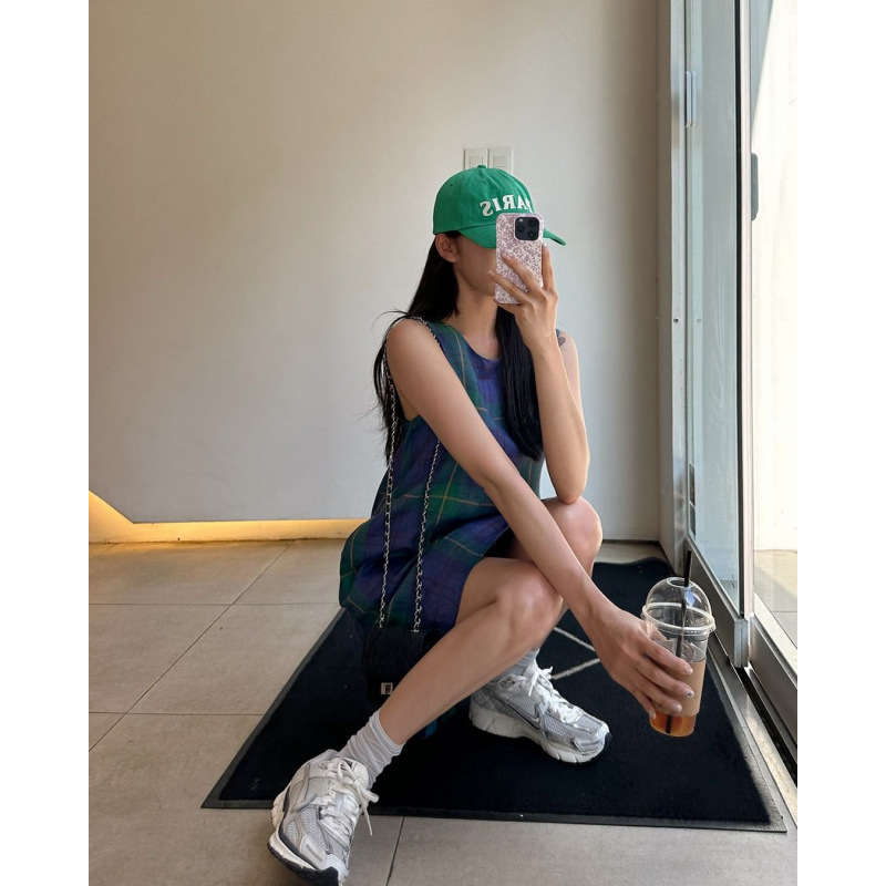 Korean Chic Summer Retro Elegant Plaid Contrasting Color Niche Lazy Loose Sleeveless Vest Dress Short Skirt for Women