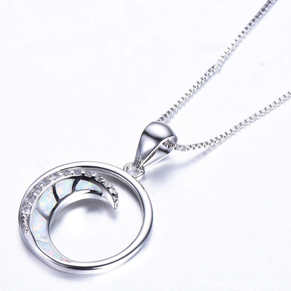 Picture of Cross-border Amazon inss925 Aobao White Diamond Moon-shaped Glossy Circle Pendant Necklace Simple Jewelry