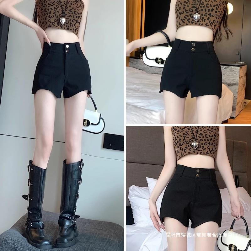 Suit Shorts Women's Summer 2024 New Early Spring Elastic Outer Wear Black Sexy Slim High Waist Hot Pants