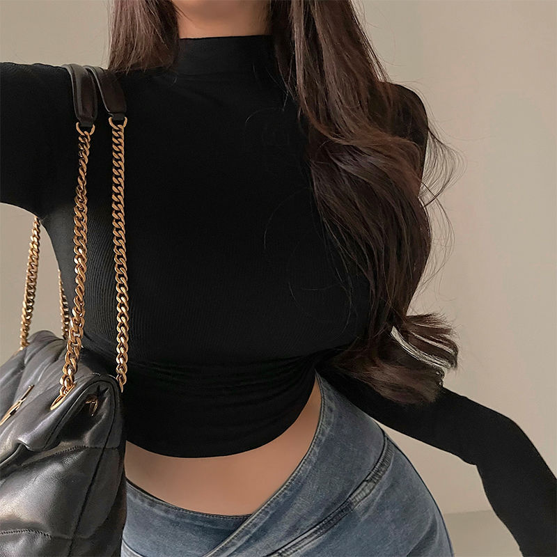 Picture of Pure sexy tight slimming small turtleneck Spring and Autumn new fashion short navel bottoming shirt long sleeve T-shirt top