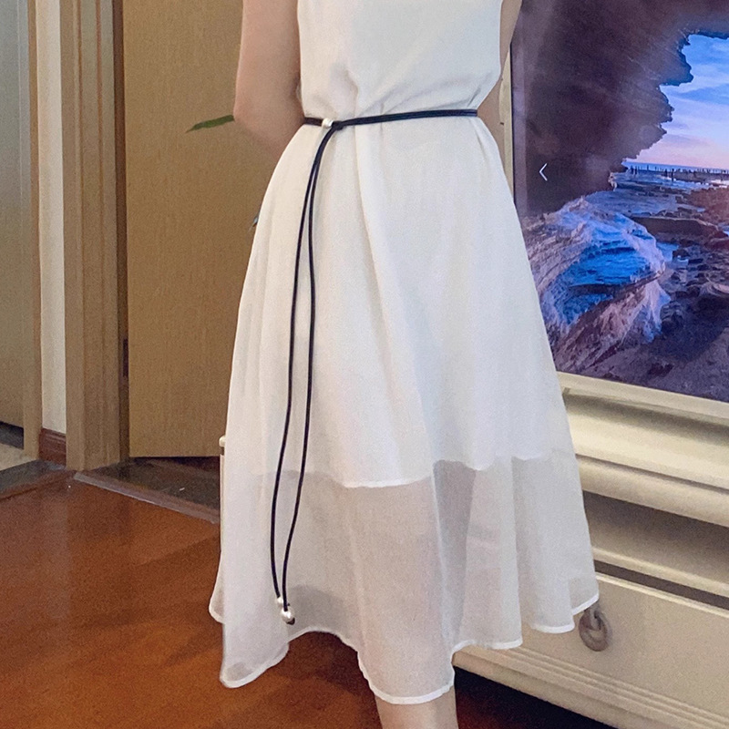 High-end Pearl Belt Women's Decorative Dress 2024 New Design Sense Black Waist Rope Women's Dress