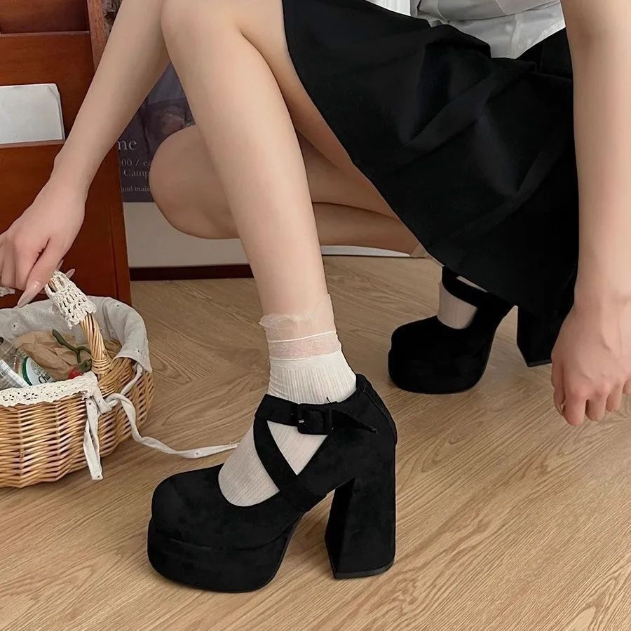 Pink Strap Princess Thick Heel Mary Jane French Retro Tiangao Fashion All-match Single-layer Shoes Women's Platform High-heeled Shoes