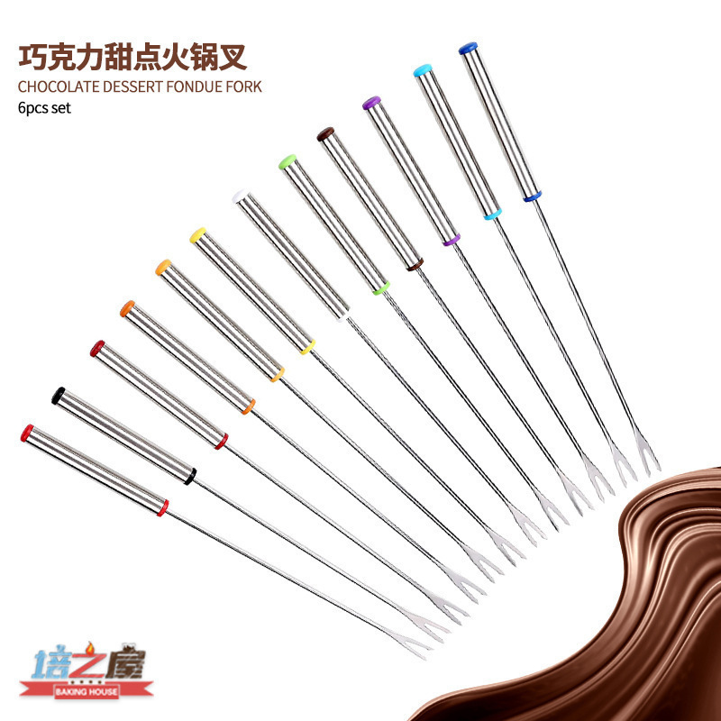 Manufacturer's Ready-Made 24cm Stainless Steel Dessert Fork Six-Piece Set Cheese Chocolate Hot Pot Fruit Dessert Cake Fork
