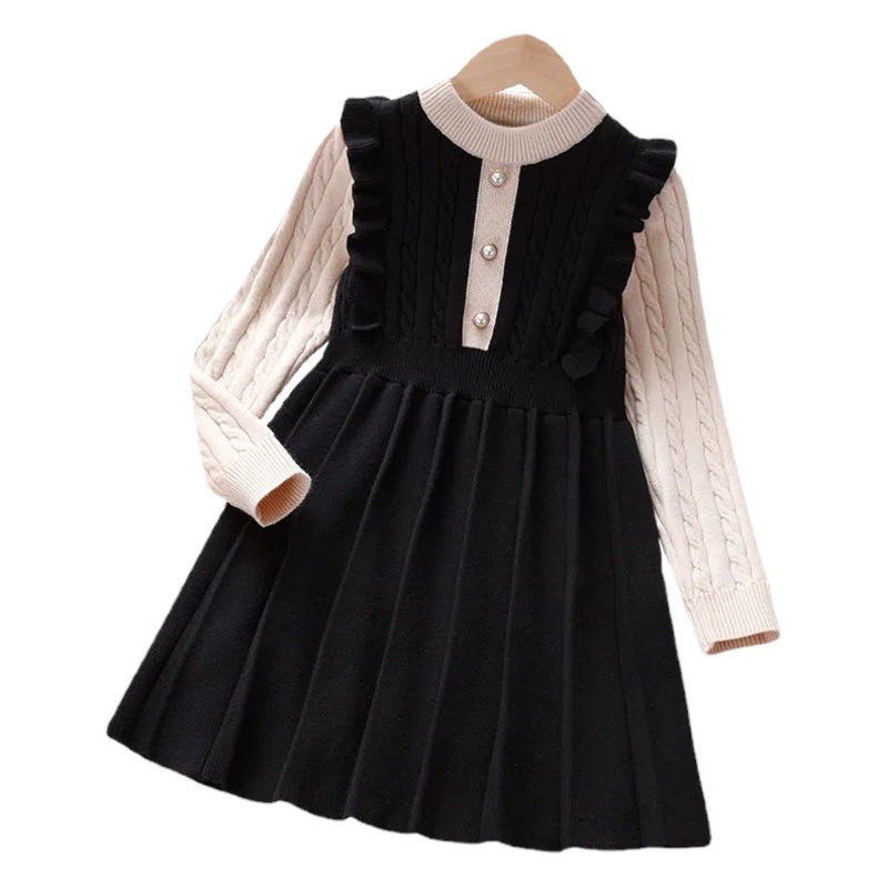 Picture of Girls' Dress Autumn and Winter New Long-sleeved Sweater Knitted Dress Lace Academy Style Children's Skirt Autumn Dress