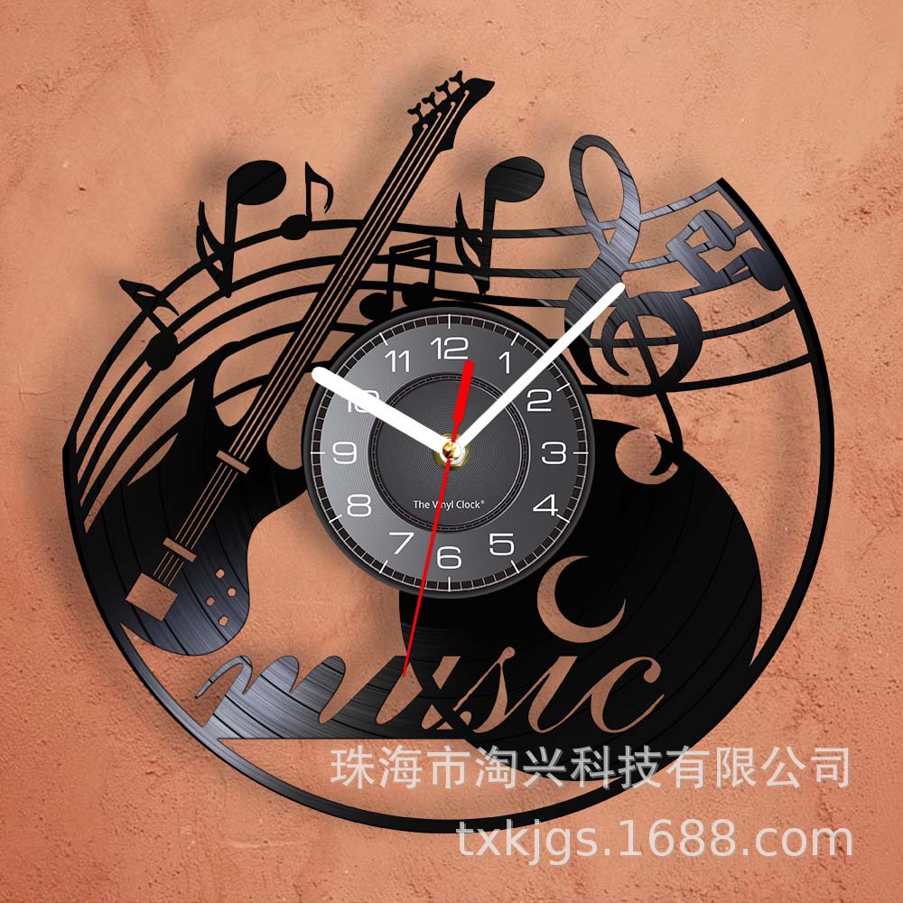 Vinyl record wall clock guitar modeling music electronic creative retro nostalgic wall clock cross-border
