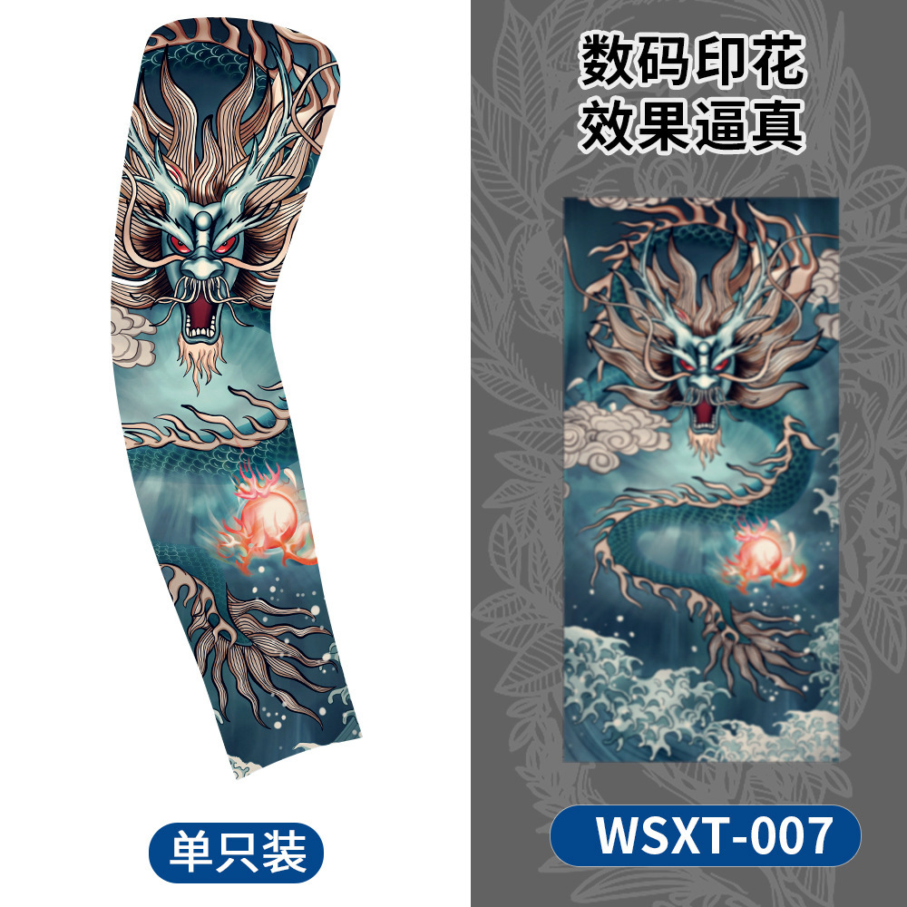 Picture of Summer Riding Sunscreen Tattoo Sleeve Simulation Tattoo Quick-drying Arm Protector Outdoor Sports Sunshade Breathable High Elastic Ice Sleeve