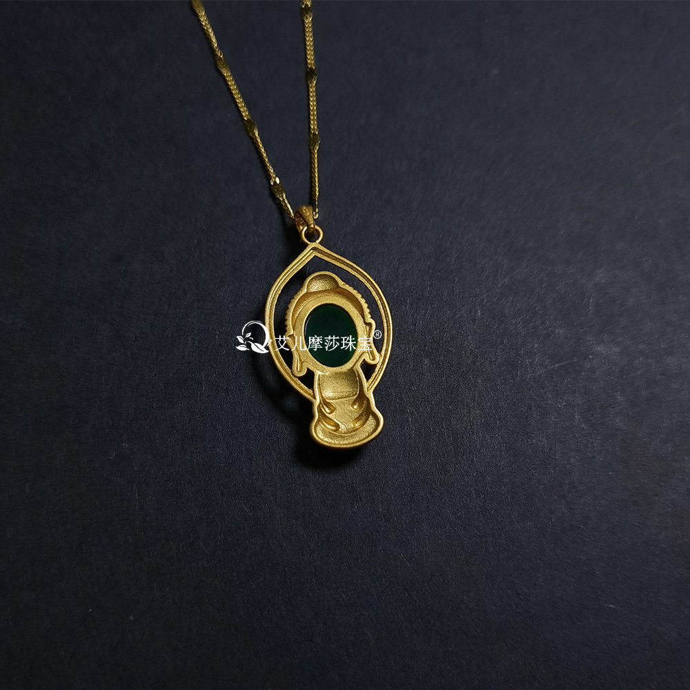 Picture of Elle Mosha Jewelry Guofeng S925 Silver Plated Gold Inlaid Jade Buddha Pendant Necklace Live Wholesale Supply