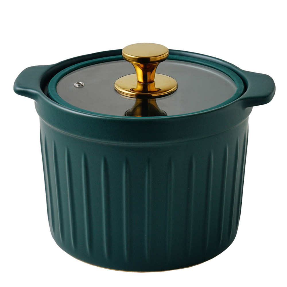Picture of A generation of hair color glaze ceramic small casserole with glass lid light luxury simple high temperature resistant open flame home stew pot wholesale