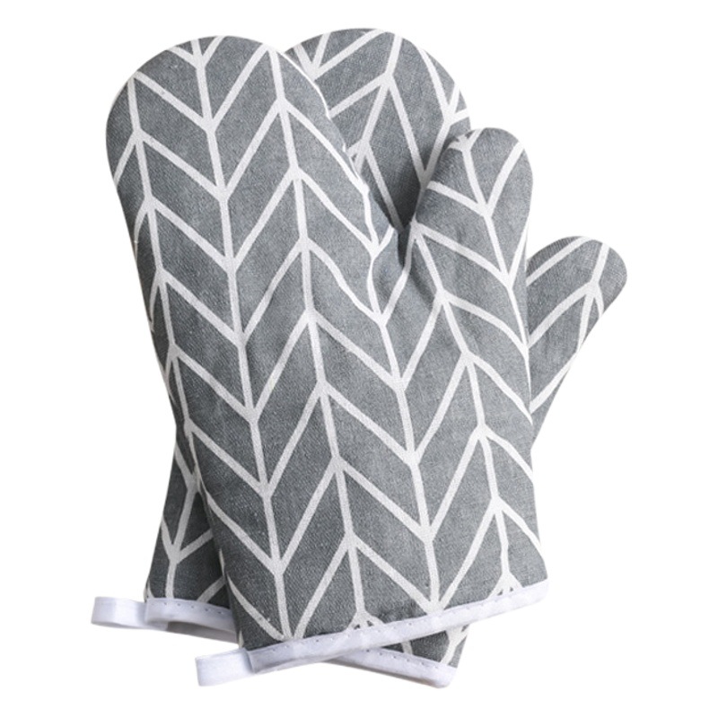 Picture of Kitchen Microwave Oven Heat Insulating Gloves Thickened Plaid Anti-scalding Anti-heat Gloves High Temperature Baking Cotton and Linen Oven Gloves