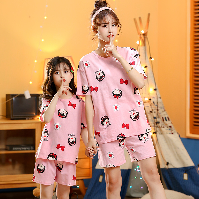 Picture of Children's Pure Cotton Short-Sleeved Home Clothes Set Family Mother-Daughter Home Cartoon Princess 2-Piece Set Summer Thin Cotton