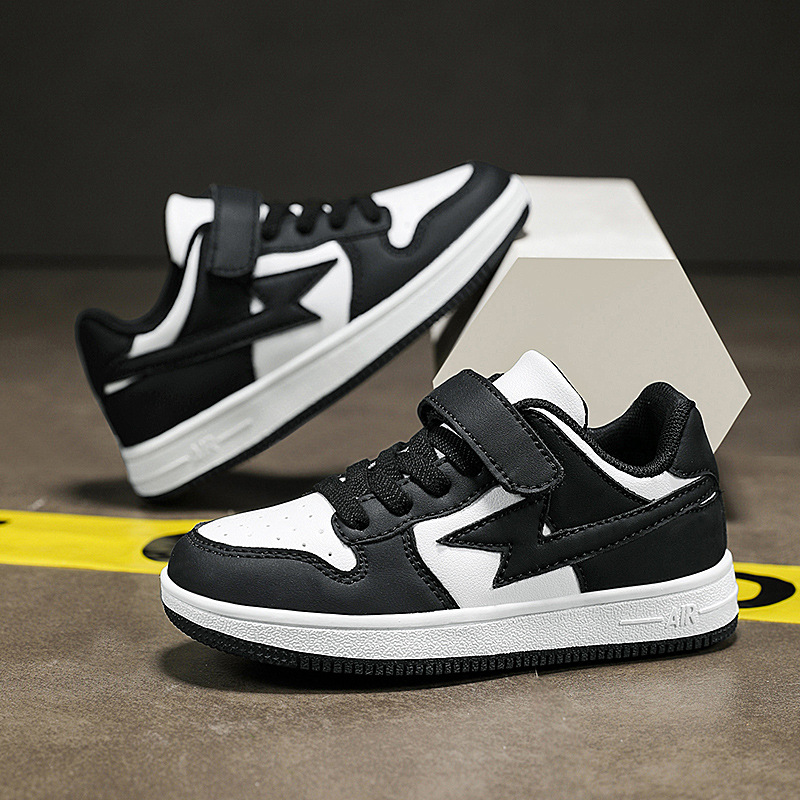 Single 2024 lightweight skate shoes children's new boys spring leather children's sports skate shoes tide shoes hook and loop