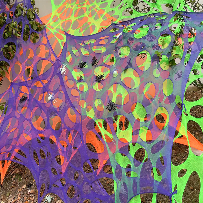 Amazon Hot Sale Fluorescent Spider Web Luminous Ghost Festival Color Polyester Halloween Luminous Decorative Cloth Luminous