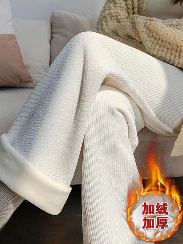 fleece-lined Thickened Corduroy European Cotton Velvet Wide Leg Pants Women's Spring Autumn and Winter New Straight High Waist Dosing Casual Pants